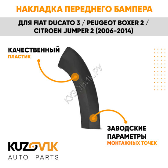 Накладка переднего бампера правая Fiat Ducato 3 / Peugeot Boxer 2 / Citroen Jumper 2 (2006-2014) расширитель KUZOVIK