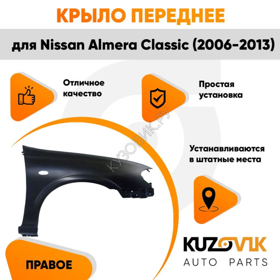 Крыло переднее правое Nissan Almera Classic (2006-2013) с отв. п/п KUZOVIK