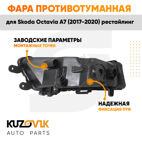 Фара противотуманная правая Skoda Octavia A7 (2017-2020) рестайлинг KUZOVIK